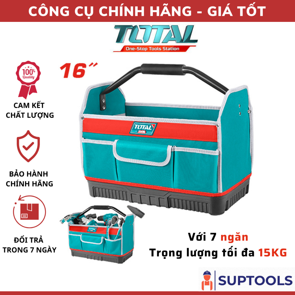Giỏ đựng công cụ 16 inch 7 ngăn TOTAL THT36L03 Túi dụng cụ xách tay có dây đeo vai tiện lợi [Đồ nghề Chính Hãng]
