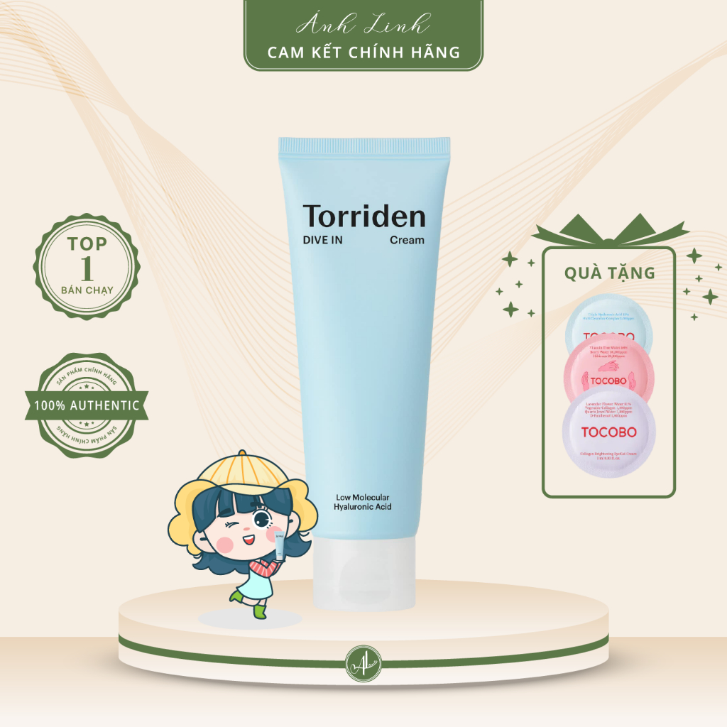 Kem dưỡng ẩm cấp nước phục hồi cho da khô và nhạy cảm Torriden Dive-in Low Molecular Hyaluronic Acid Cream