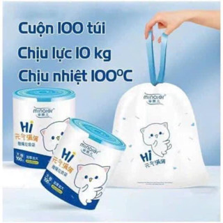 Cuộn 100 túi đựng rác tự phân huỷ sinh học MINAIER có dây rút tiện lợi