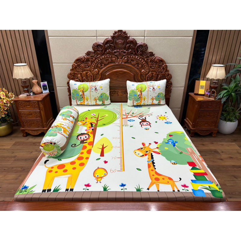 Mẫu hươu cao cổ . Bộ chăn ga gối thun lạnh 5D ôm khoá kéo