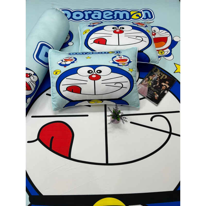 Mẫu Doremon . Bộ chăn ga gối thun lạnh 5D ôm khoá kéo nhận may theo yêu cầu