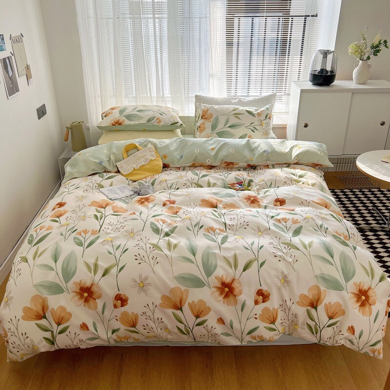 [BST 15] Bộ chăn ga gối Cotton Poly EmmiBedding phong cách Hàn Quốc Drap giường cotton hot trend (không kèm ruột)