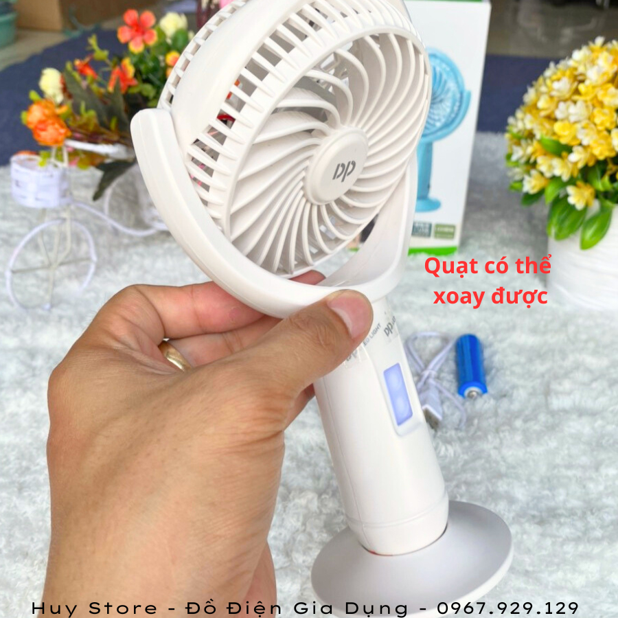 Quạt sạc mini cầm tay DP-7606 , Quạt sạc mini cầm tay chính hãng DP Electric tích hợp đèn Led siêu sáng để bàn Huy Store