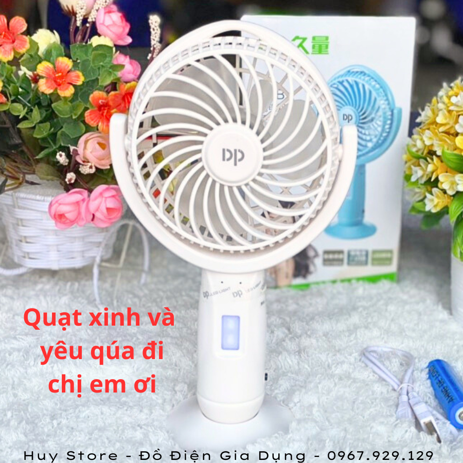 Quạt sạc mini cầm tay DP-7606 , Quạt sạc mini cầm tay chính hãng DP Electric tích hợp đèn Led siêu sáng để bàn Huy Store