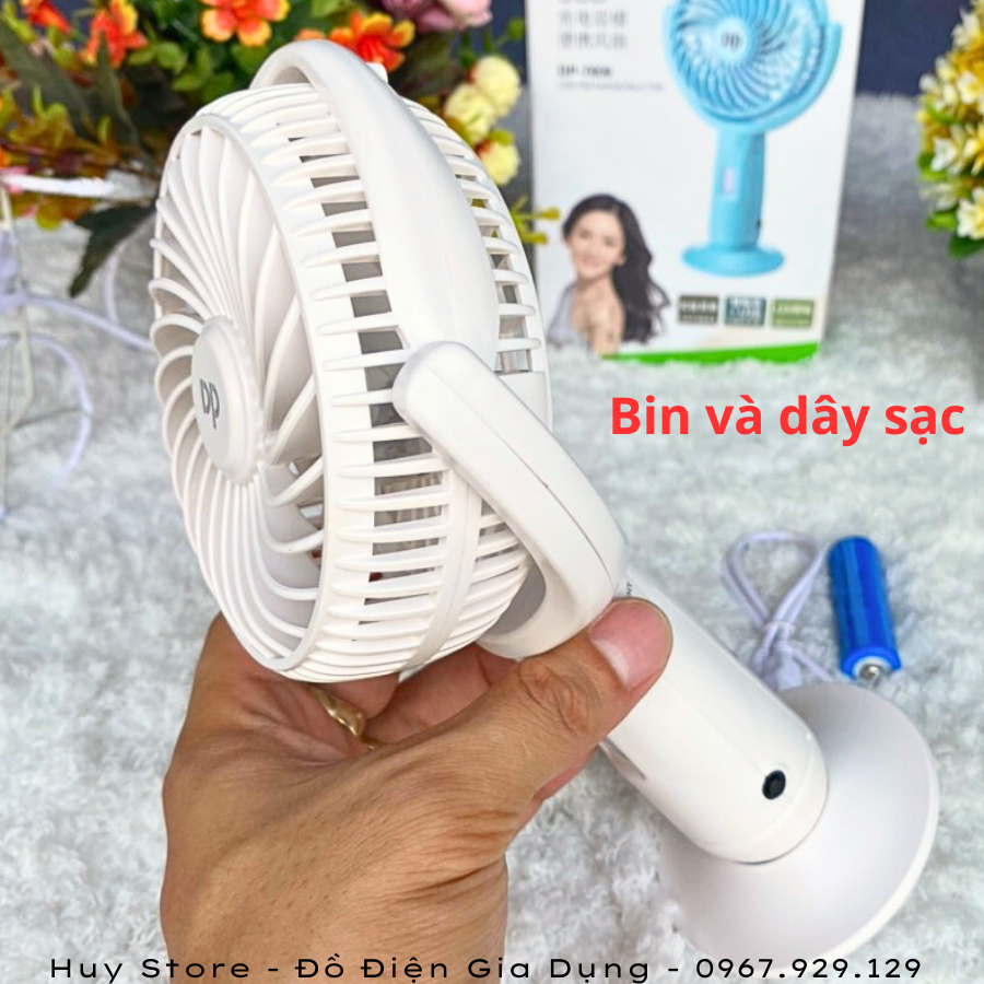 Quạt sạc mini cầm tay DP-7606 , Quạt sạc mini cầm tay chính hãng DP Electric tích hợp đèn Led siêu sáng để bàn Huy Store