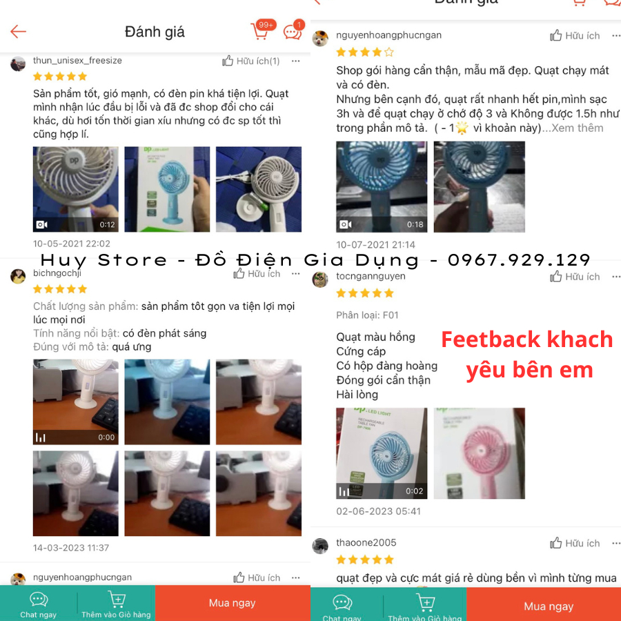 Quạt sạc mini cầm tay DP-7606 , Quạt sạc mini cầm tay chính hãng DP Electric tích hợp đèn Led siêu sáng để bàn Huy Store