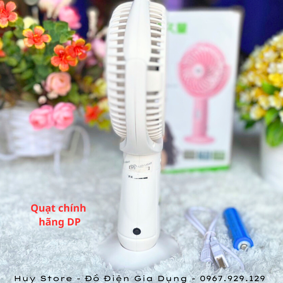 Quạt sạc mini cầm tay DP-7606 , Quạt sạc mini cầm tay chính hãng DP Electric tích hợp đèn Led siêu sáng để bàn Huy Store