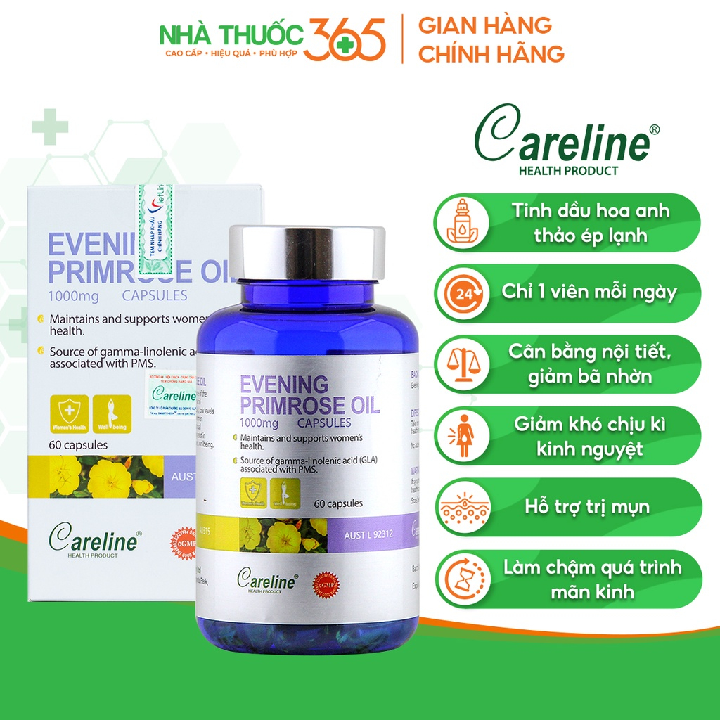 Combo tinh dầu hoa anh thảo Careline Evening Primrose Oil điều hòa nội tiết tố và kem dưỡng da nhau thai cừu Careline