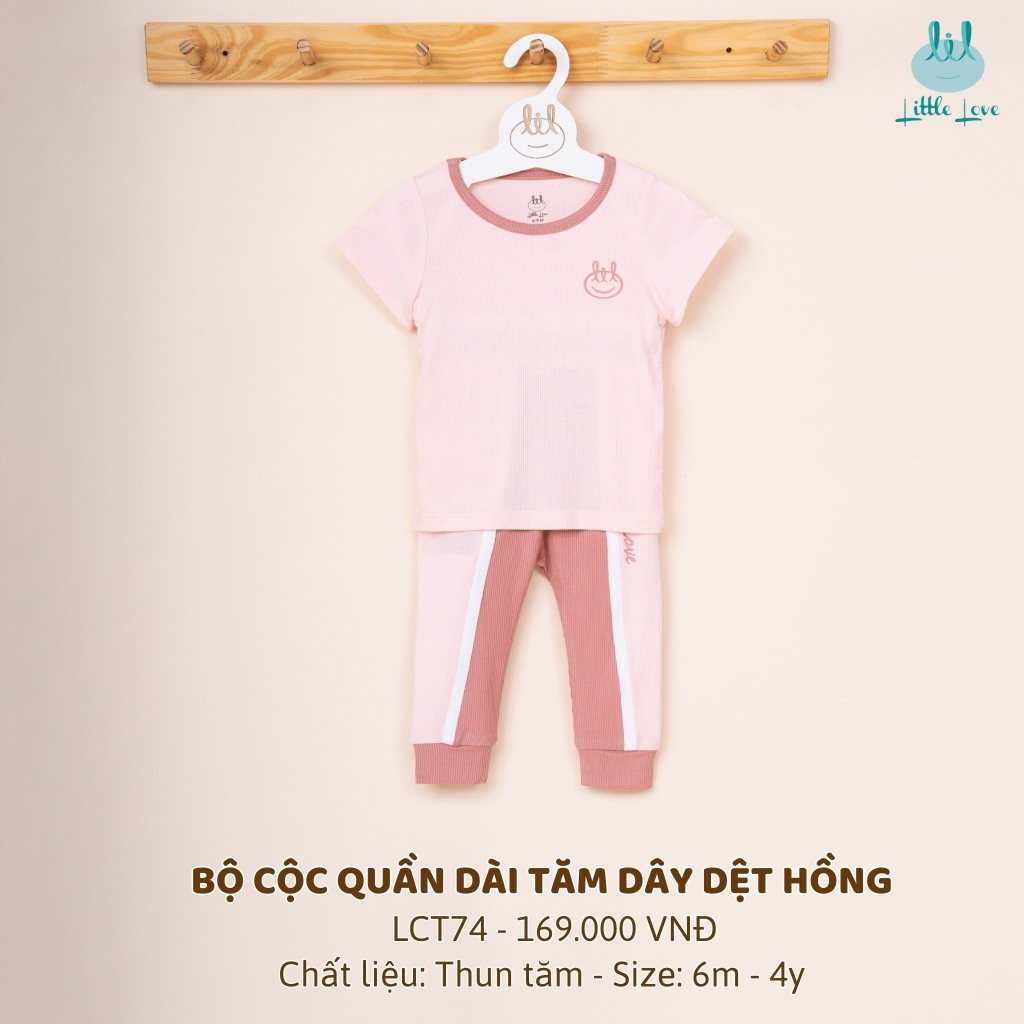 Bộ áo cộc quần dài thun tăm dây dệt cho bé gái và bé trai từ 6m đến 4y little love (LCT74)