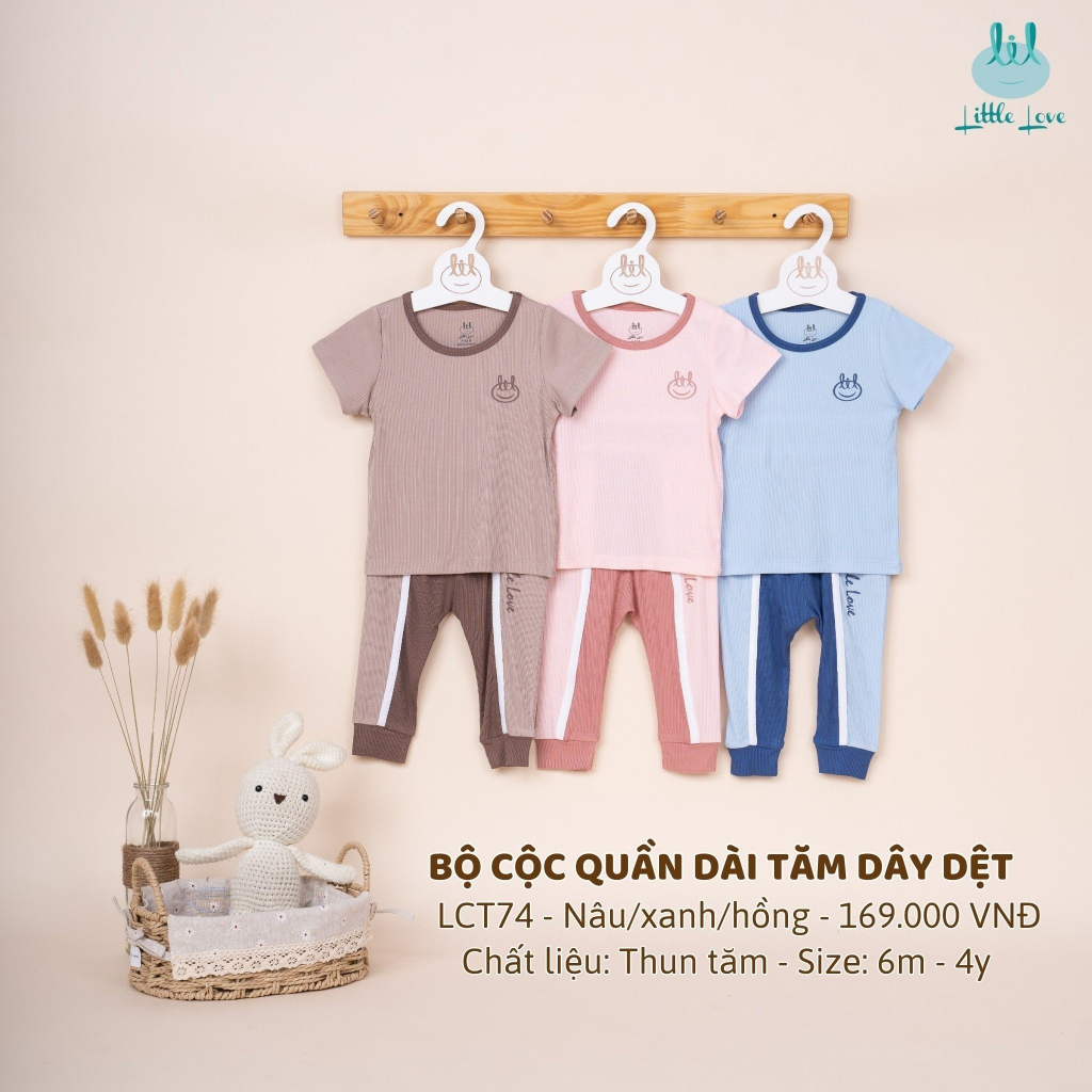 Bộ áo cộc quần dài thun tăm dây dệt cho bé gái và bé trai từ 6m đến 4y little love (LCT74)