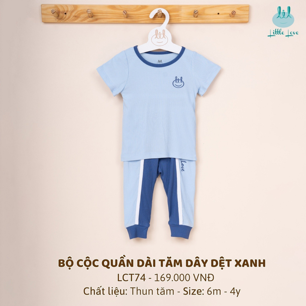 Bộ áo cộc quần dài thun tăm dây dệt cho bé gái và bé trai từ 6m đến 4y little love (LCT74)