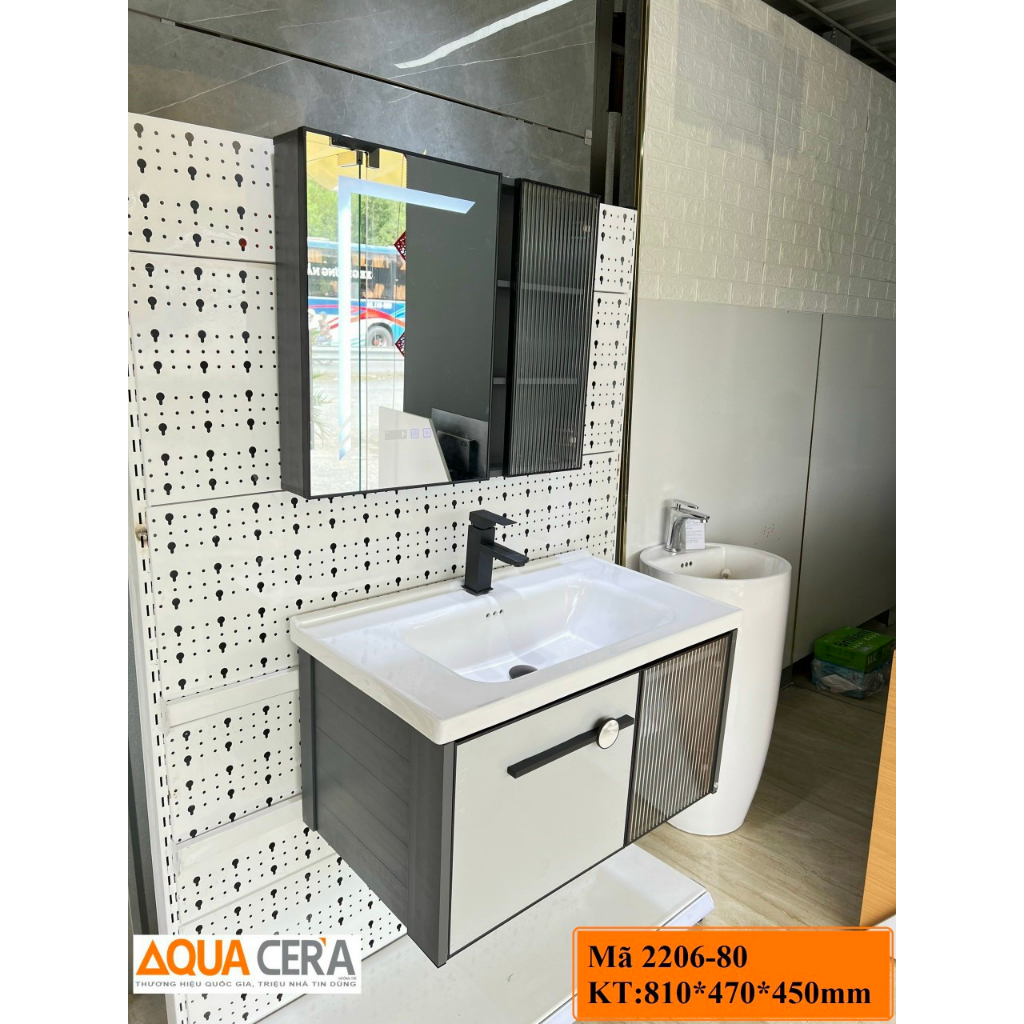 TỦ LAVABO + MẶT LAVABO + TỦ GƯƠNG LED KÍCH THƯỚC 80CM (KHÔNG BAO GỒM VÒI VÀ XẢ LAVABO)