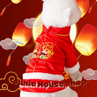 [ẢNH - CLIP TỰ QUAY] Đồ tết áo đỏ lụa thêu lân vàng cho chó mèo