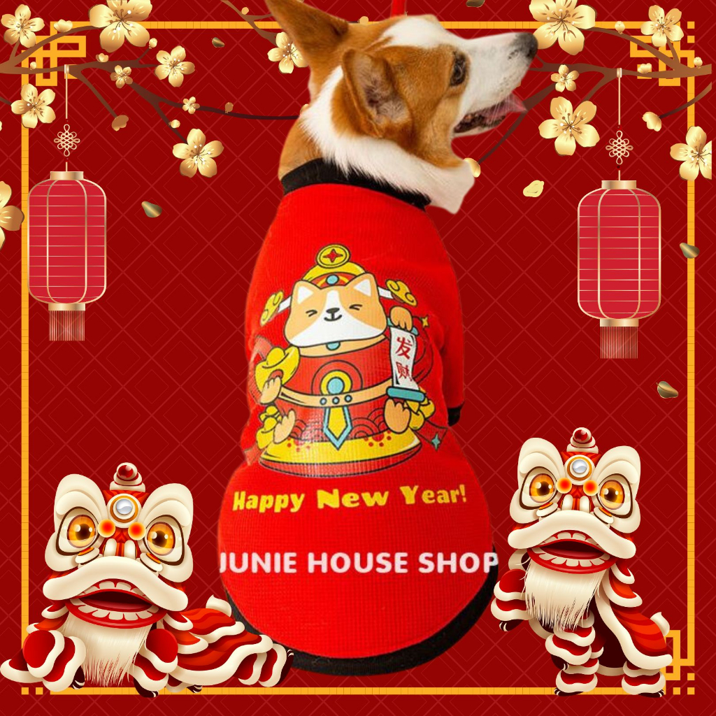 Áo Tết Shiba thần tài cho chó lớn Corgi Bull