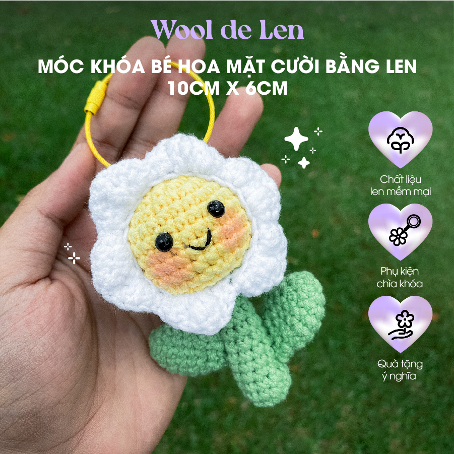 (Hàng sẵn hoả tốc) Móc khoá bé hoa mặt cười xinh xắn bằng len handmade Wool de Len N09
