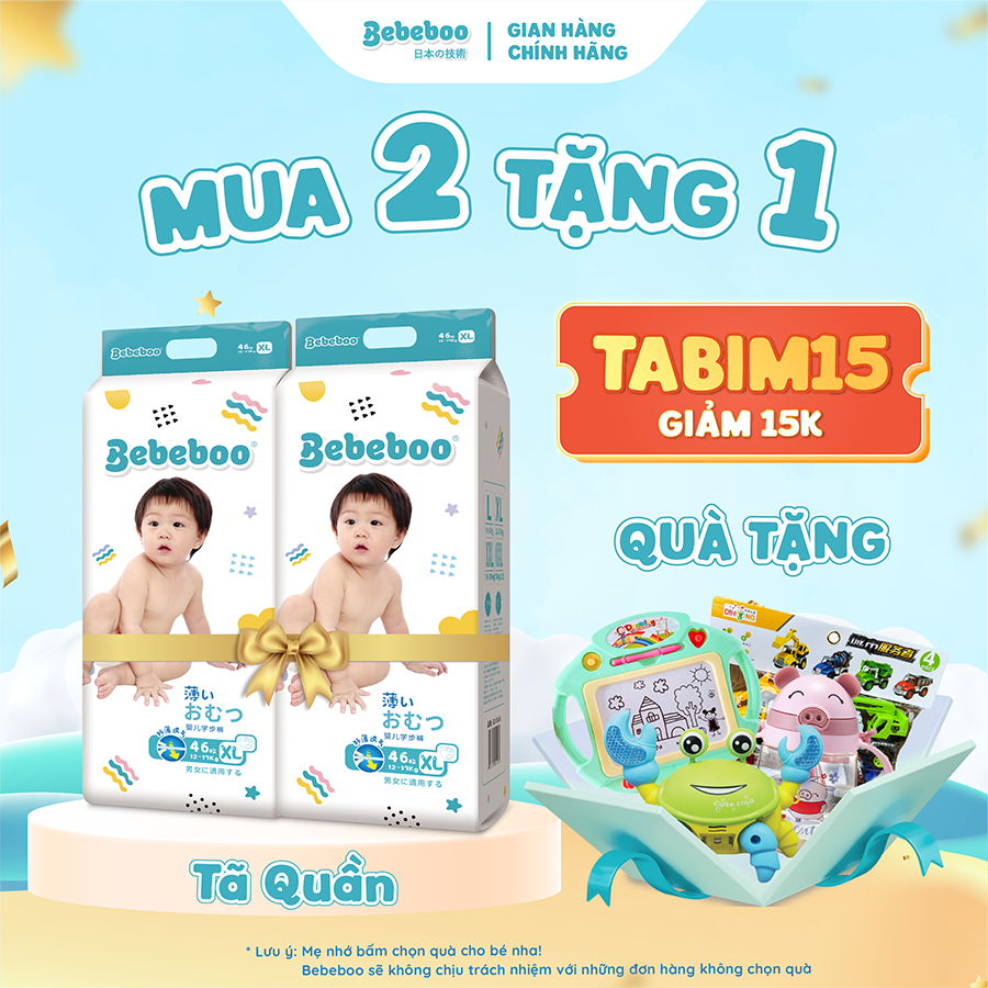Combo 2 bịch Tã/Bỉm Quần/Dán Bebeboo Nhật Bản mỏng mềm thấm hút tốt, đủ size - [MUA KÈM DEAL SỐC NHẬN QUÀ]