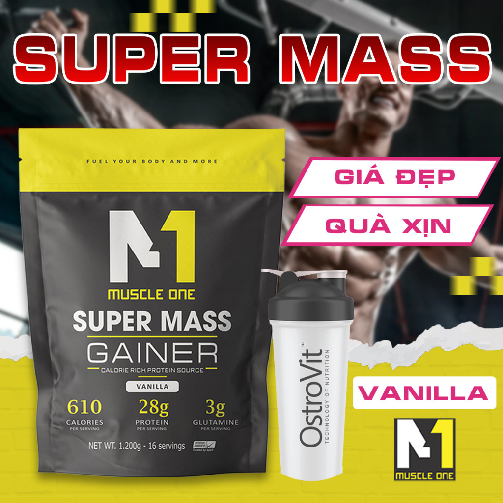 Sữa tăng cân tăng cơ Super mass gainer M1, gia tăng sức mạnh cơ bắp (TẶNG BÌNH LẮC)