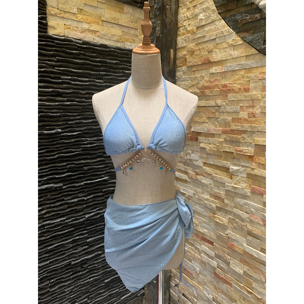 Bikini tam giác đính đá set 3 mảnh mẫu mới