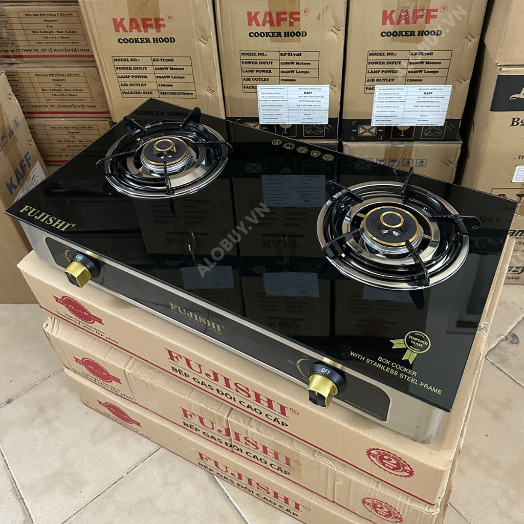 Bếp gas khung inox mặt kính FUJISHI KI-224 - MÂM CHIA LỬA ĐỒNG NGUYÊN KHỐI LỚN - Tiết kiệm gas - BH chính hãng 1 năm