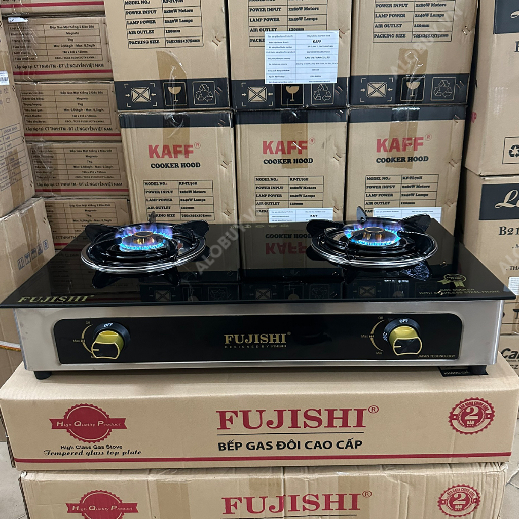 Bếp gas khung inox mặt kính FUJISHI KI-224 - MÂM CHIA LỬA ĐỒNG NGUYÊN KHỐI LỚN - Tiết kiệm gas - BH chính hãng 1 năm
