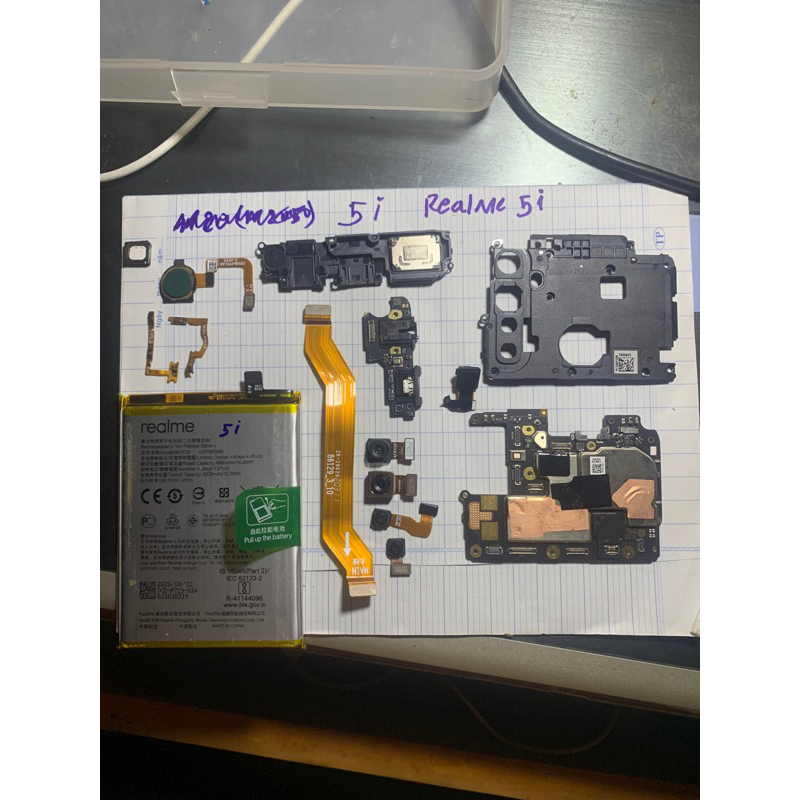 Realme 5i/Vân tay/cáp nguồn+vlum/loa ngoài/loa trong/main sạc/cáp nối main/pin/nắp đểaayj main/cam trước/cam sau