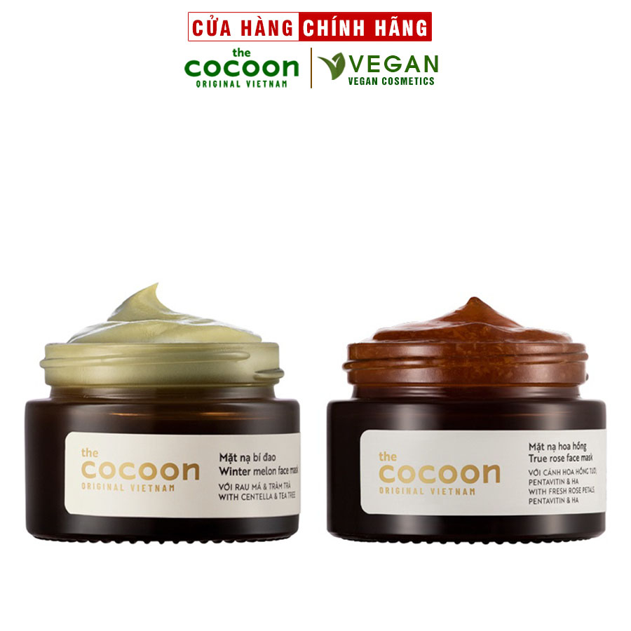 Combo mặt nạ bí đao cocoon 30ml + mặt nạ hoa hồng dưỡng ẩm cocoon 30ml