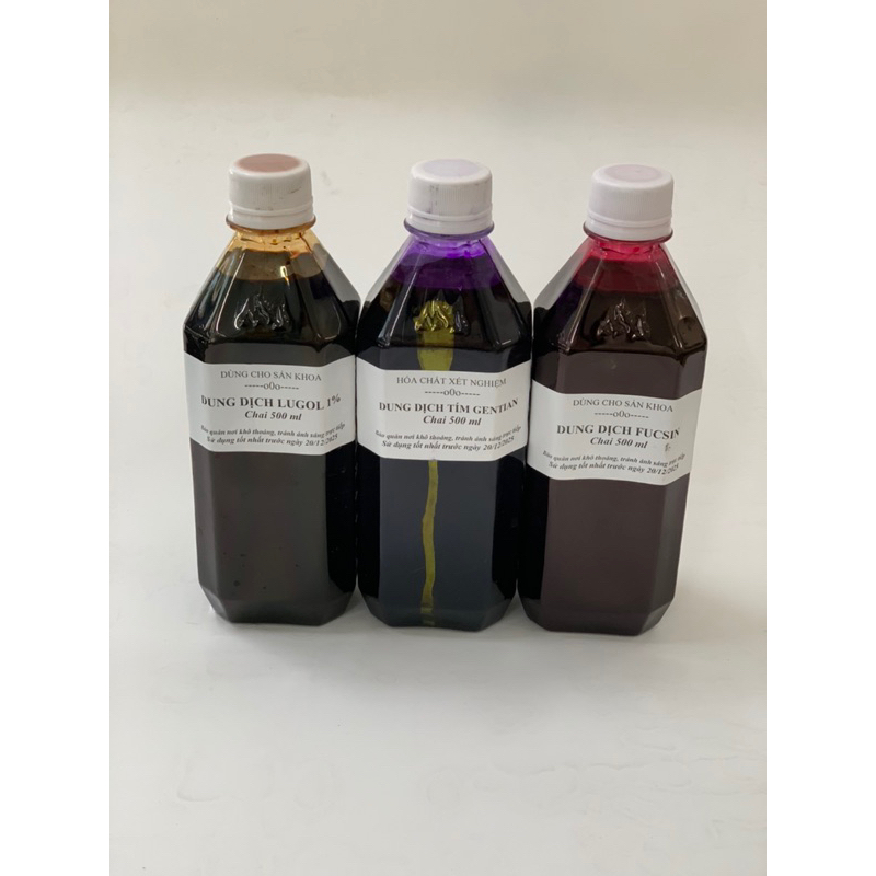 Bộ nhuộm gram dùng trong sản khoa (lugol 1%, fucsin, gentian)