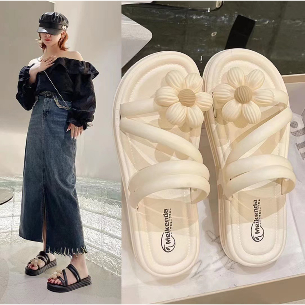 Dép nữ quai dây, dép sandal đi biển nữ mẫu mới thời trang chất liệu cao su size kép 2 màu trắng đen - DÉP HOA