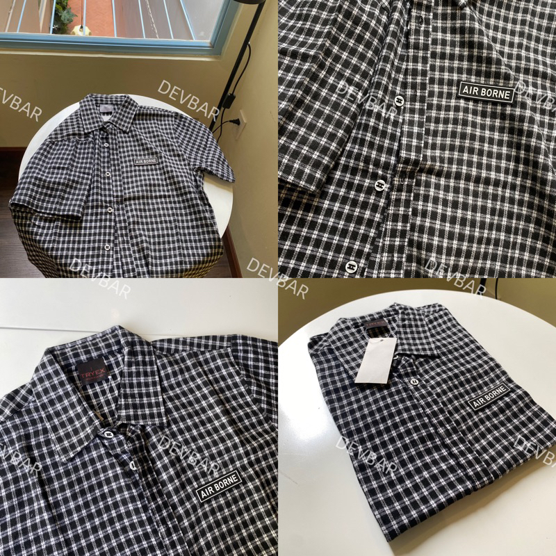 Áo sơ mi caro trắng đen form rộng unisex