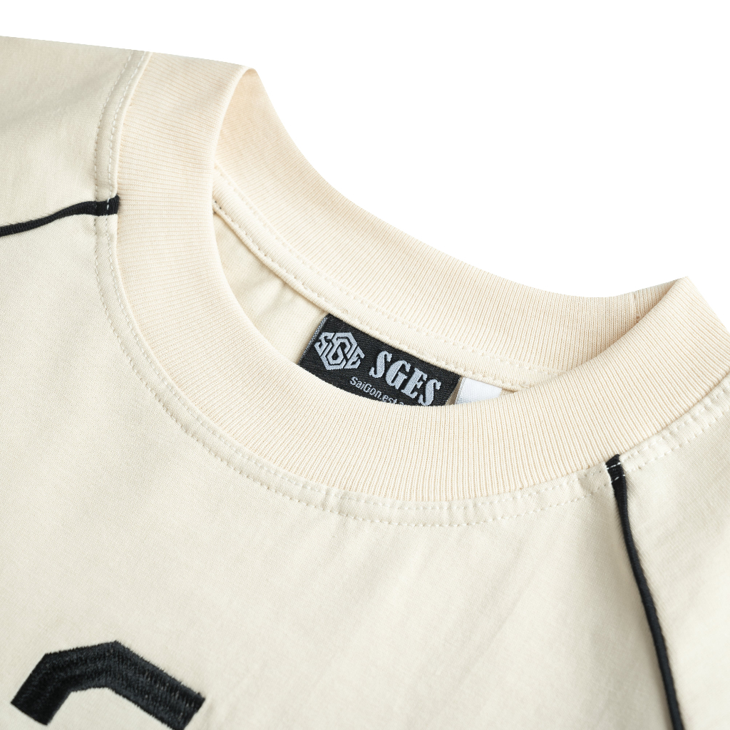 Áo Raglan Line SAIGONESE Thun Cotton Phối Viền Unisex Nam Nữ / Kem