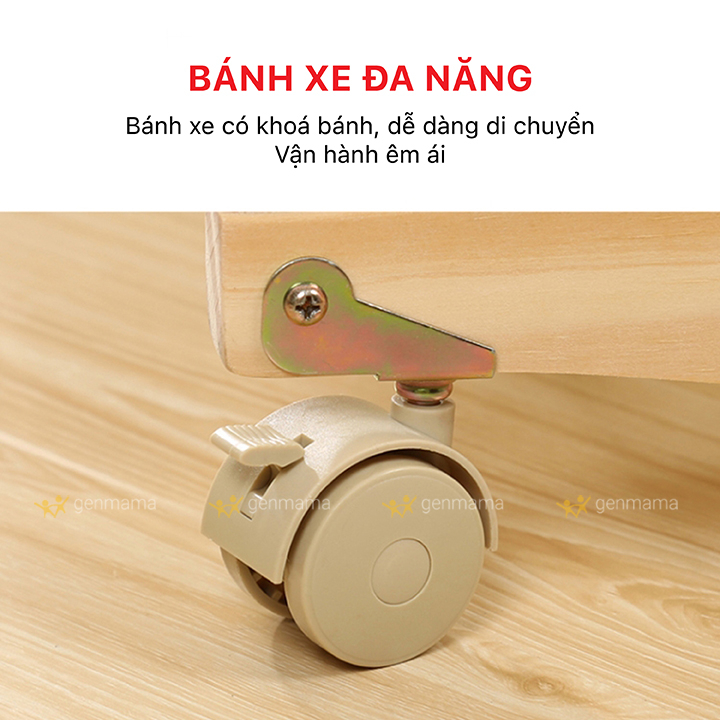 Cũi Cho Bé Đa Năng  Cũi Gỗ Ghép Giường Có Bánh Xe Chất Liệu Gỗ Thông New Zealand Size 105x60x90cm Genmama
