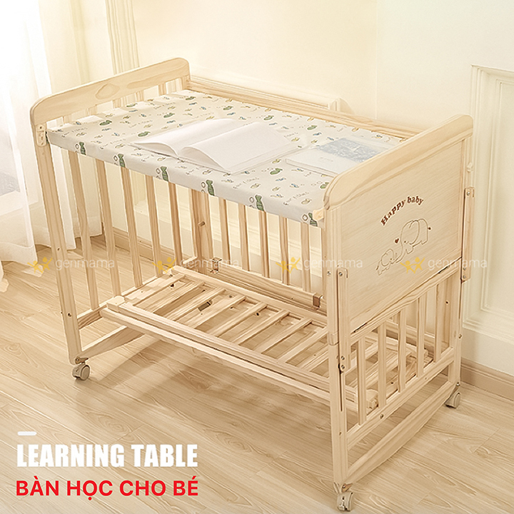 Cũi Cho Bé Đa Năng  Cũi Gỗ Ghép Giường Có Bánh Xe Chất Liệu Gỗ Thông New Zealand Size 105x60x90cm Genmama