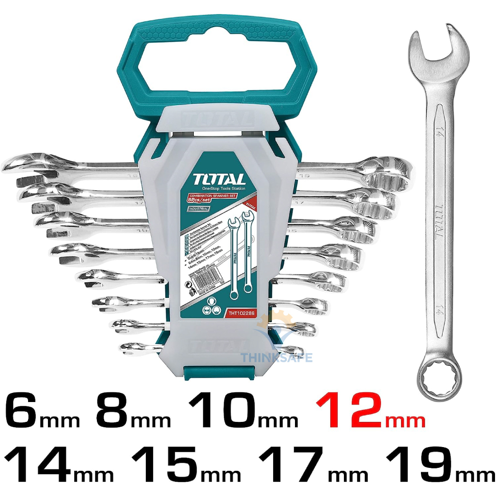 Bộ cờ lê vòng miệng 8 chi tiết TOTAL THT102286 6-19mm Cờ lê chất liệu Cr-V siêu cứng, chống rỉ - THINKSAFE