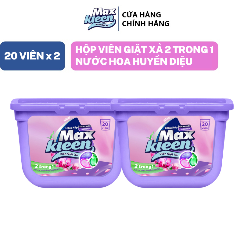 Combo 2 Hộp Viên Giặt Xả MaxKleen 2 Trong 1 (20 Viên/Hộp) - Hương Huyền Diệu