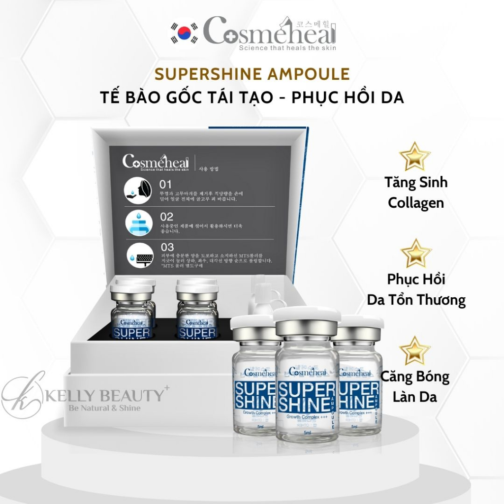 Tế Bào Gốc Căng Bóng Da Cosmeheal SuperShine Ampoule - Phục Hồi Da, Mờ Nếp Nhăn, Mịn Màng Da | Kelly Beauty