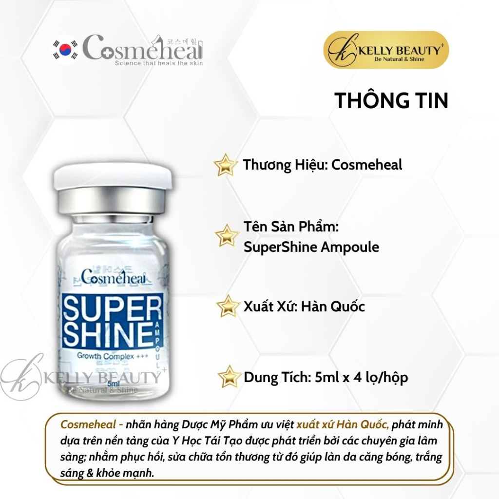 Tế Bào Gốc Căng Bóng Da Cosmeheal SuperShine Ampoule - Phục Hồi Da, Mờ Nếp Nhăn, Mịn Màng Da | Kelly Beauty