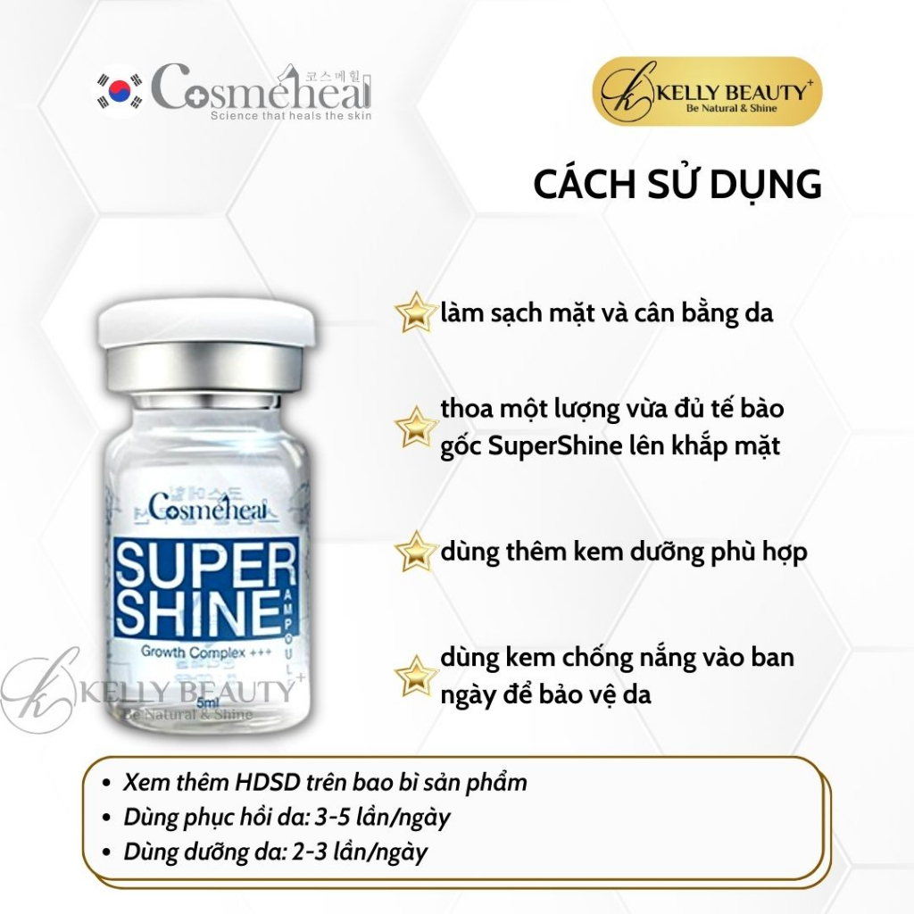 Tế Bào Gốc Căng Bóng Da Cosmeheal SuperShine Ampoule - Phục Hồi Da, Mờ Nếp Nhăn, Mịn Màng Da | Kelly Beauty