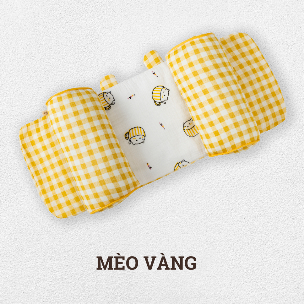 Gối Định Hình Đầu Mèo Vàng Thông Minh Unbee Chất Xô Muslin Hàn Quốc Dáng Tai Gấu, Chống Méo Đầu - Bẹt Gáy Cho Bé GC002