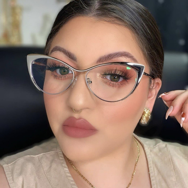 Kính Mát Mắt Mèo Gọng Kim Loại Chống Ánh Sáng Xanh Thời Trang Vintage Phương Tây Cho Nữ - Bự Store - 1152