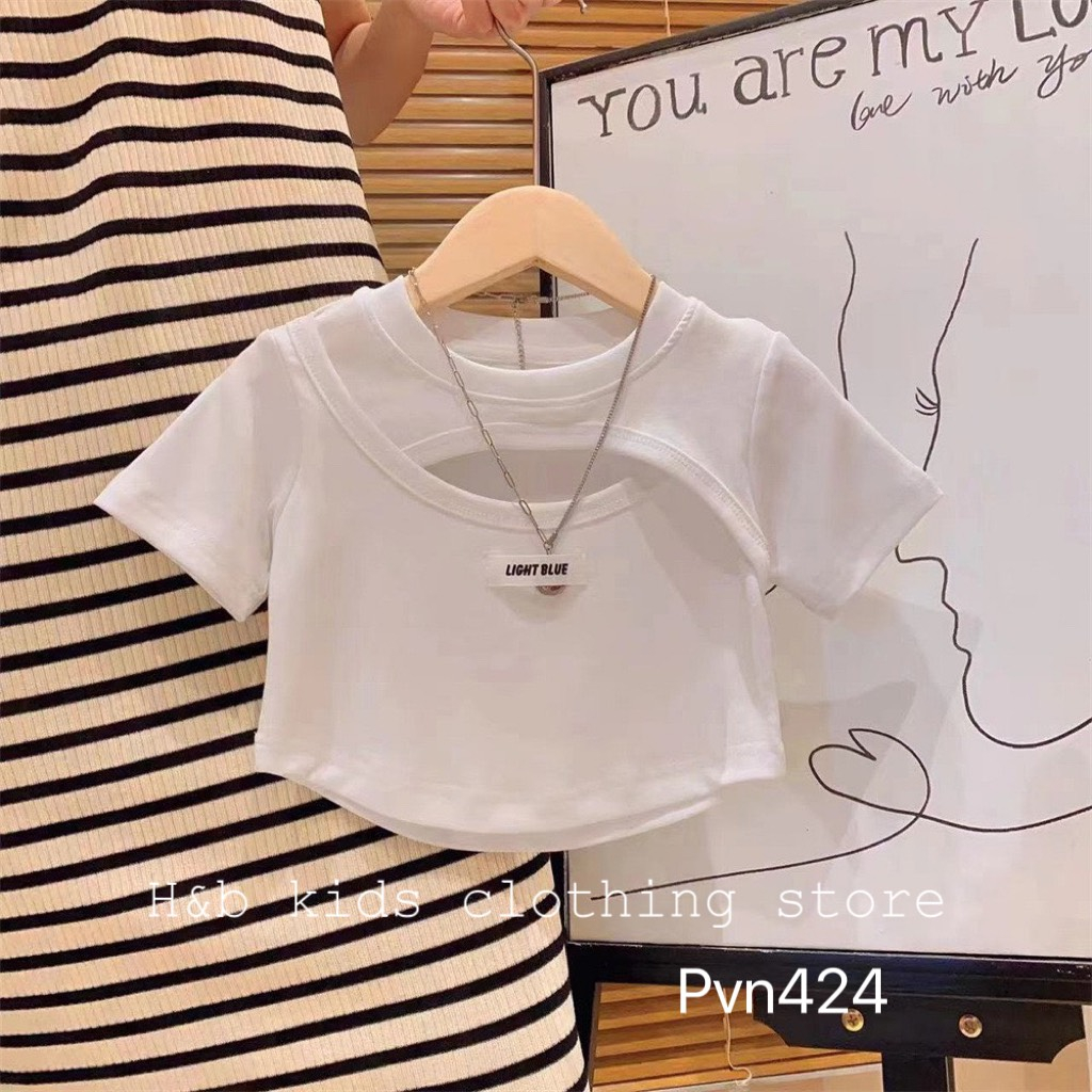 Áo thun cho bé gái , áo phông khoét ngực cách điệu cho bé gái 10-30kg