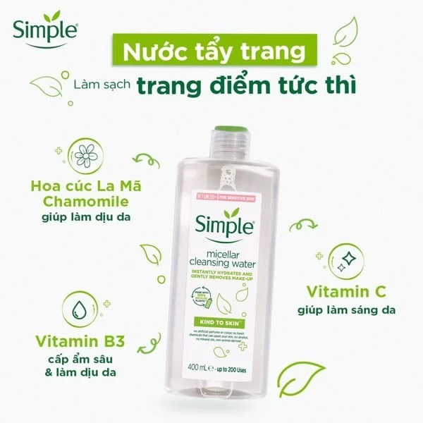 Nước Tẩy trang Simple Micellar cleasing Water - 400ml