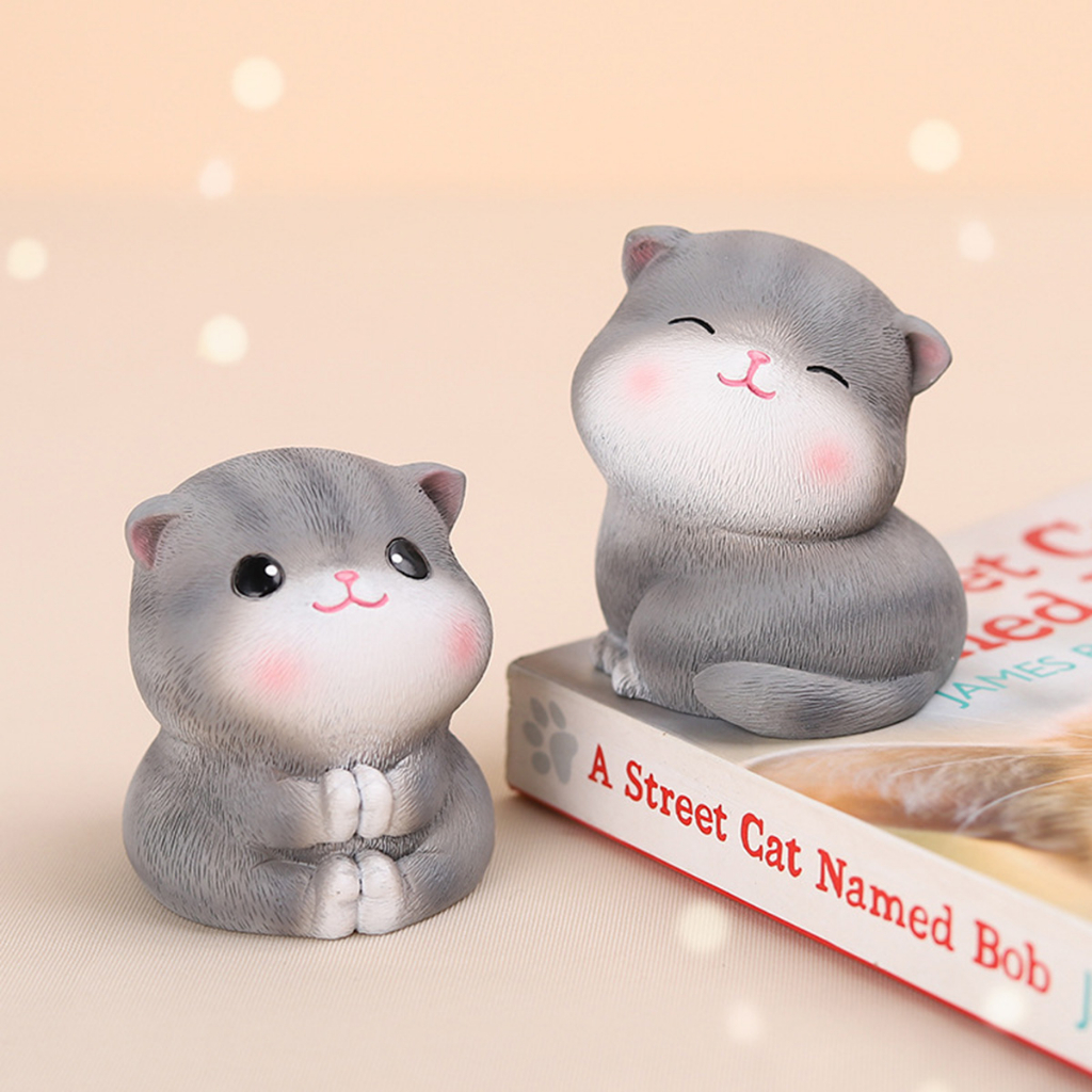 Mô Hình Mèo Xám Cute Dùng Trang Trí Tiểu Cảnh, Decor Bàn Làm Việc, Decor Phòng Ngủ, Làm Quà Tặng