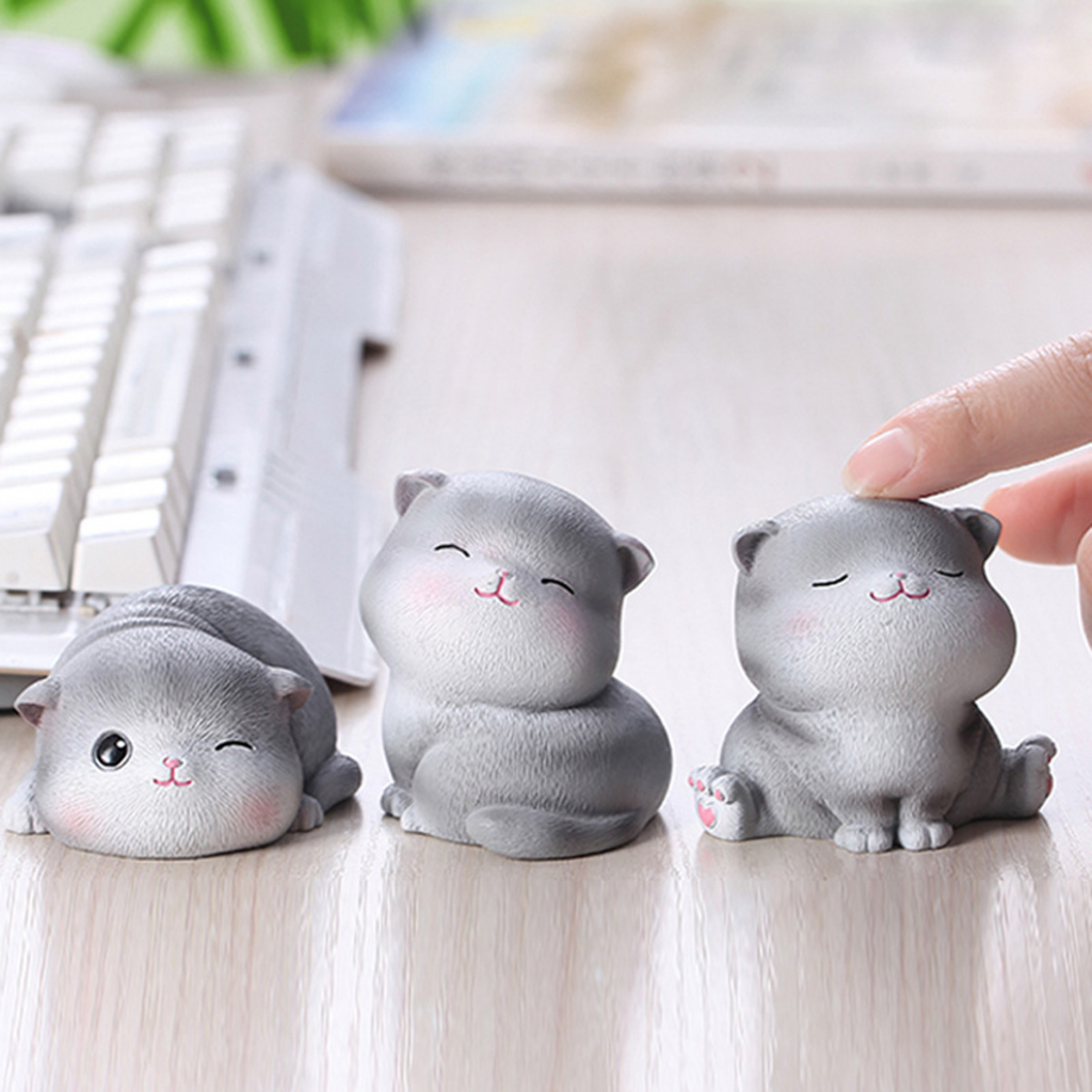 Mô Hình Mèo Xám Cute Dùng Trang Trí Tiểu Cảnh, Decor Bàn Làm Việc, Decor Phòng Ngủ, Làm Quà Tặng