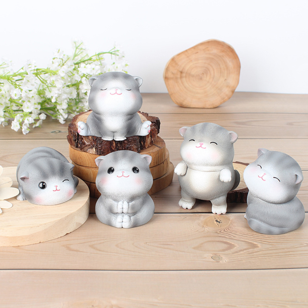 Mô Hình Mèo Xám Cute Dùng Trang Trí Tiểu Cảnh, Decor Bàn Làm Việc, Decor Phòng Ngủ, Làm Quà Tặng