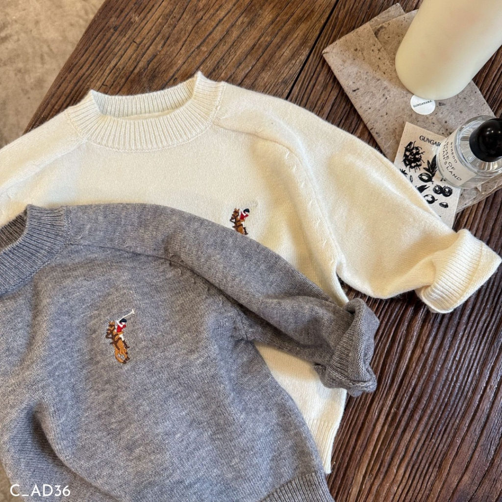 Áo len thêu ngựa EMBES KIDS , áo len bé trai 11kg đến 31kg