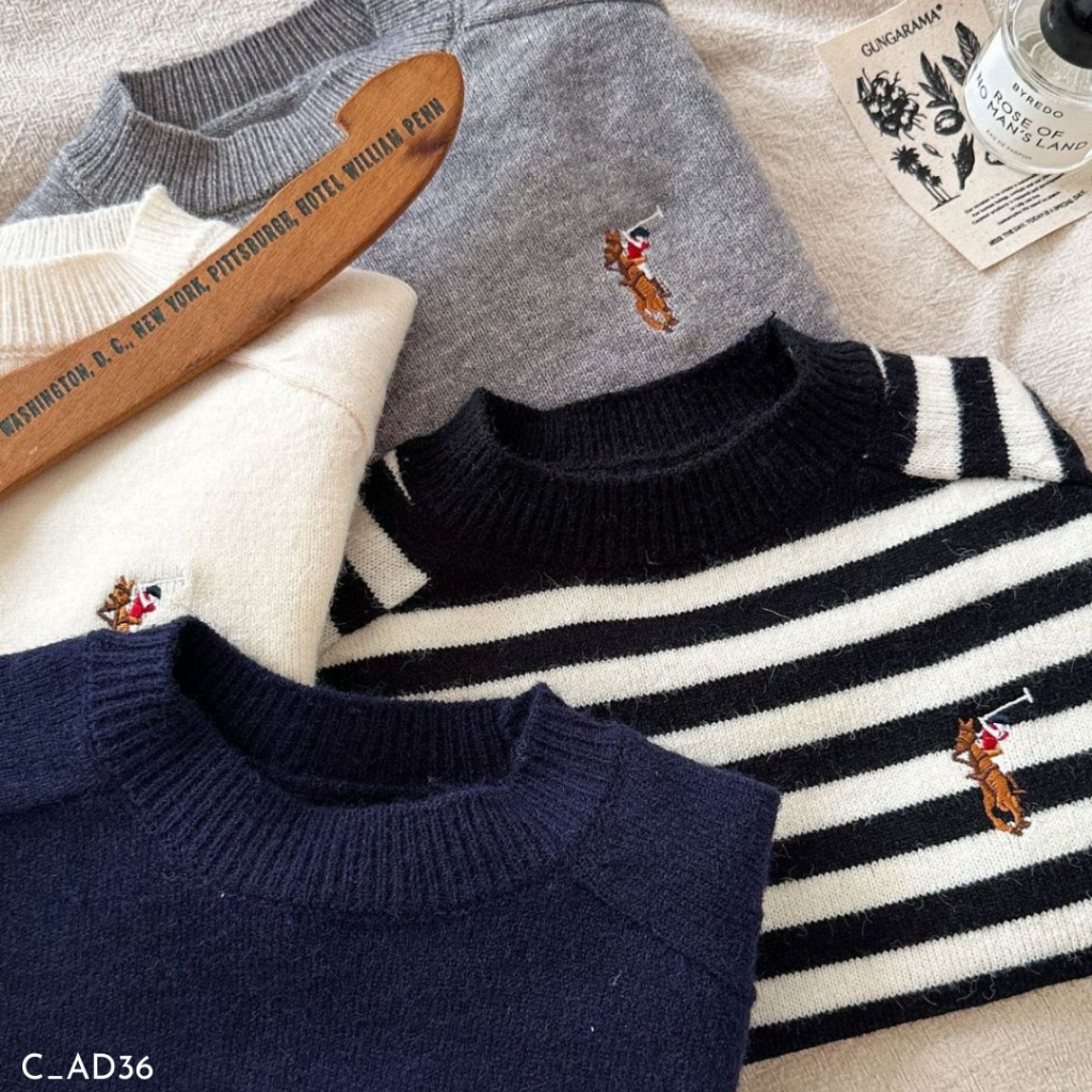 Áo len thêu ngựa EMBES KIDS , áo len bé trai 11kg đến 31kg