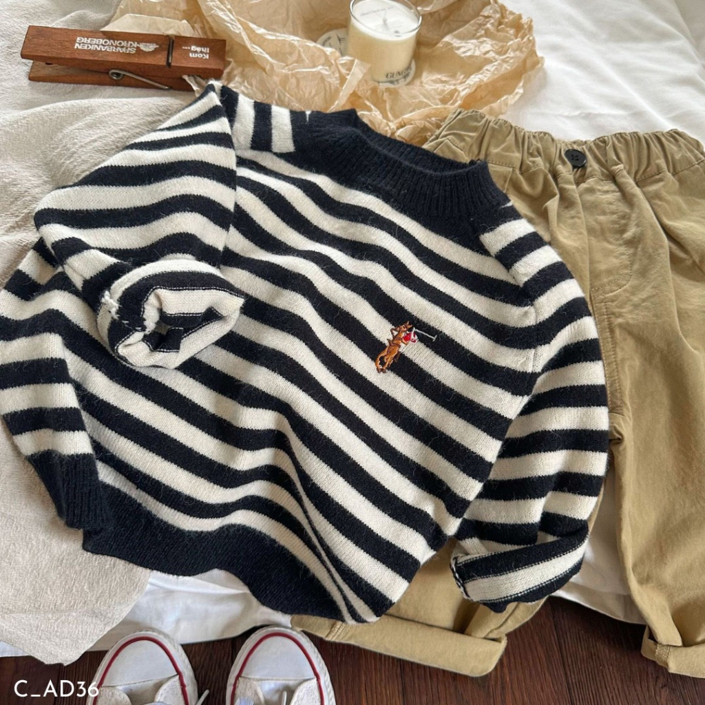 Áo len thêu ngựa EMBES KIDS , áo len bé trai 11kg đến 31kg