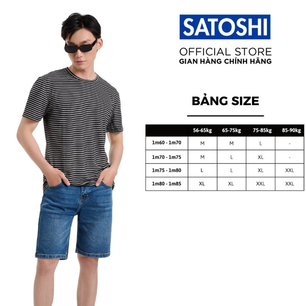 |Satoshi| Áo thun nam SATS95 cotton usa sọc 5 màu trẻ trung