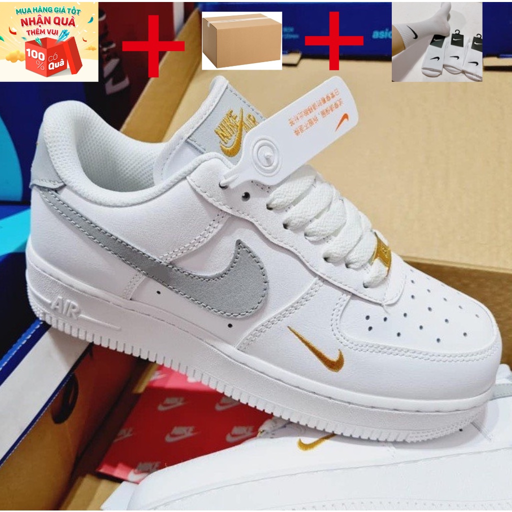 Giày AF1 Xám Vàng, Giày N.i.k.e_Air Force 1 Xám Thêu Vàng Cao Cấp Bản Classic Full Size Nam Nữ Hot Trend Full Box BILL.