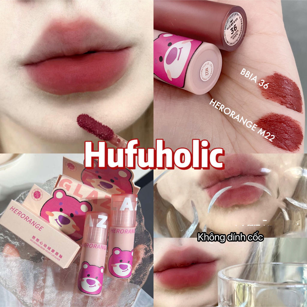 Son velvet son kem lì gấu dâu HERORANGE son gấu son HERORANGE mềm mịn lâu trôi Beckoning BearLip Glaze HERO29